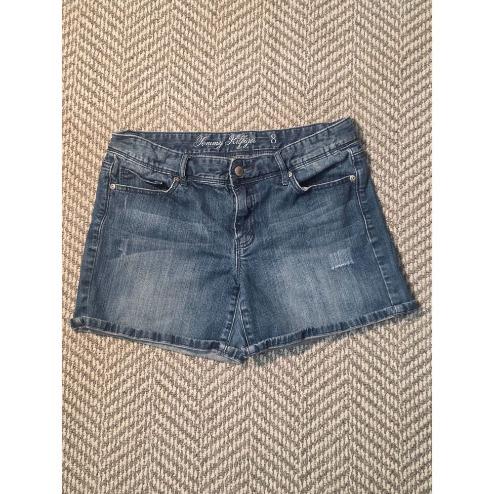 Tommy Hilfiger Women's Size 8 Blue Medium Wash Distressed Denim Jean Shorts